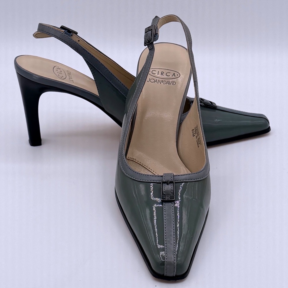Circa Joan & David Slingback Pumps 6.5 Green Patent‎ Leather Pointed Toe Elegant